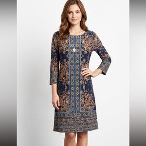 London Style Navy and Gold Floral Dress
